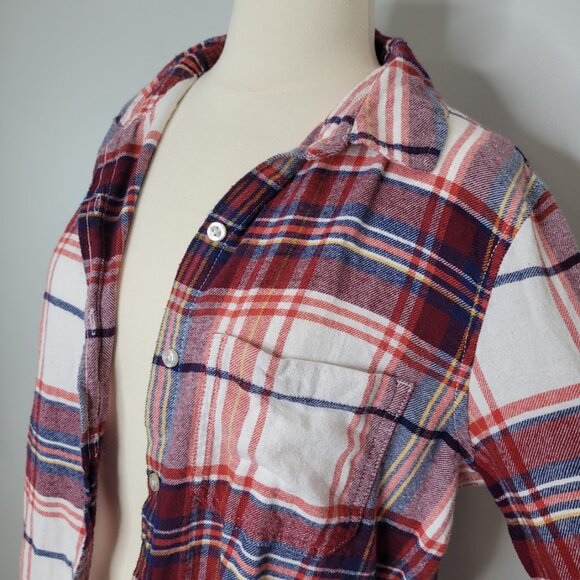GAP Women's Long Sleeve Red Plaid Button Front Collar Cotton Shirt Top Small - Picture 5 of 11